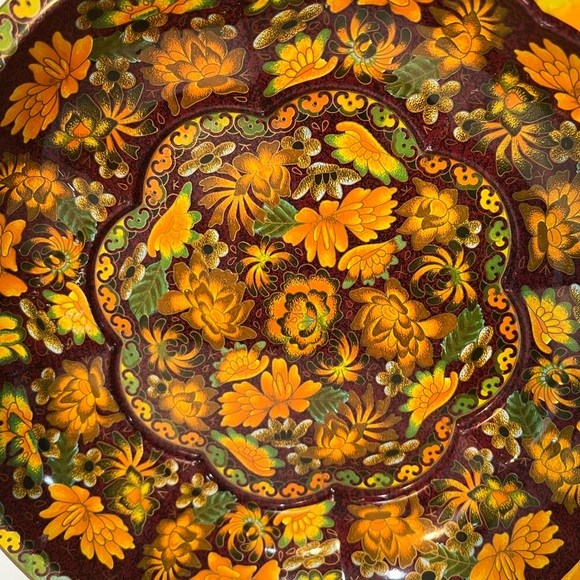 Vintage Daher Brown and Orange Flower Decorative Tinware Serving Bowl - Picture 2 of 8